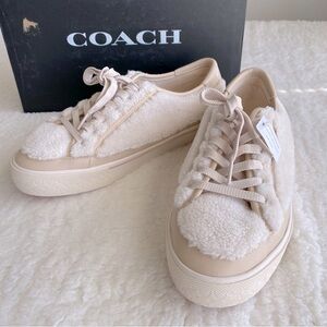 COACH Womens Citysole Shearling Sneakers, Natural, 8.5B